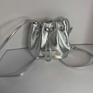 Victoria's Secret Silver Metallic Bucket Bag Mini Crossbody Purse